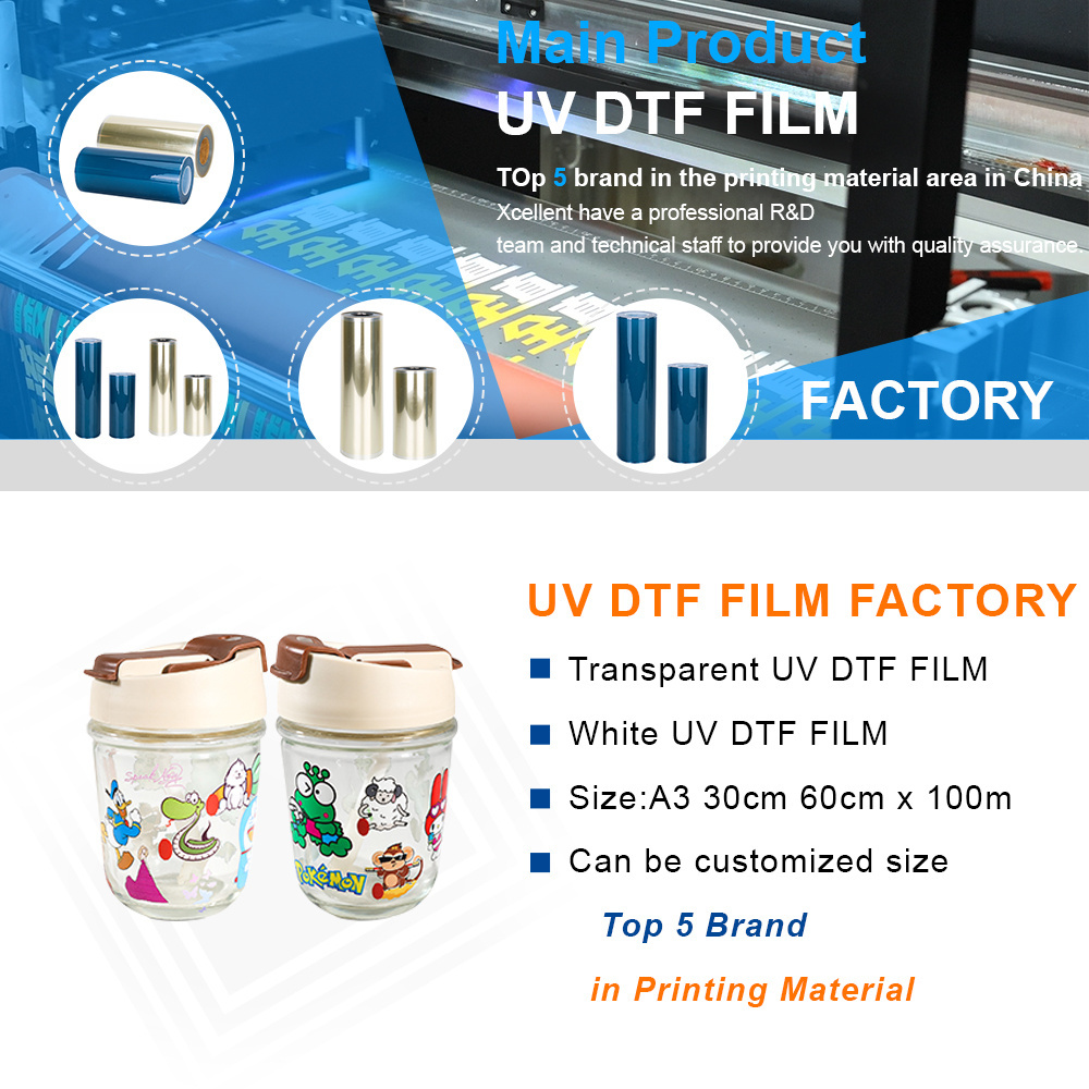 Xcellent UV DTF A and B Transfer Film Roll DTF AB Film PET Sticker Film for UV Printer Digital Printing