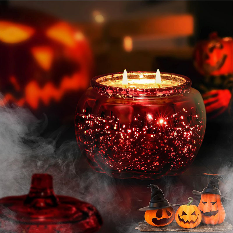 8oz Pumpkin Shaped Metallic Red Color Empty Candle Jar