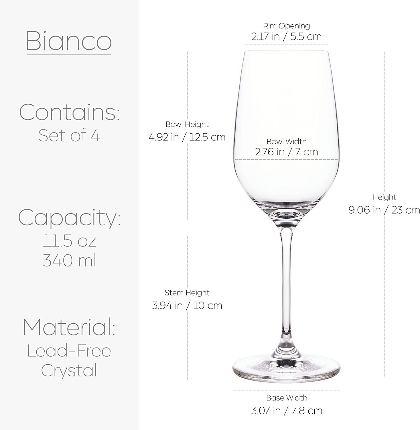 High Quality Clear One-Piece Pulled Stem Design Bianco Lead Free Crystal White Wine Glasses