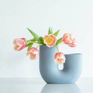 Nordic Modern Home Decor Use Ceramic Minimalist Vase White Blue U Shaped Flower Vase for Dinning Table and Bookshelf