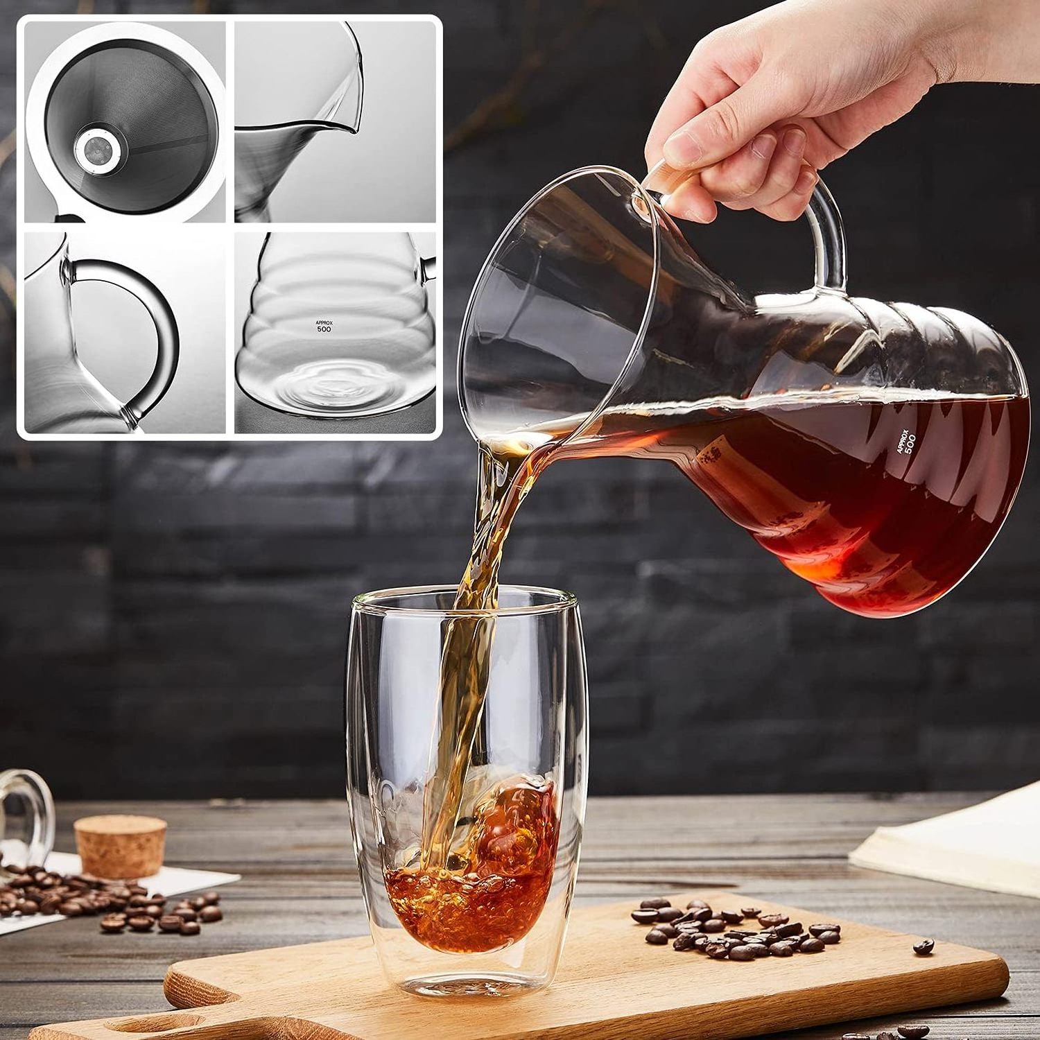 High Quality 800ml 27oz Paperless Borosilicate Glass Carafe Manual Coffee Dripper Brewer Glass Pour Over Coffee Maker