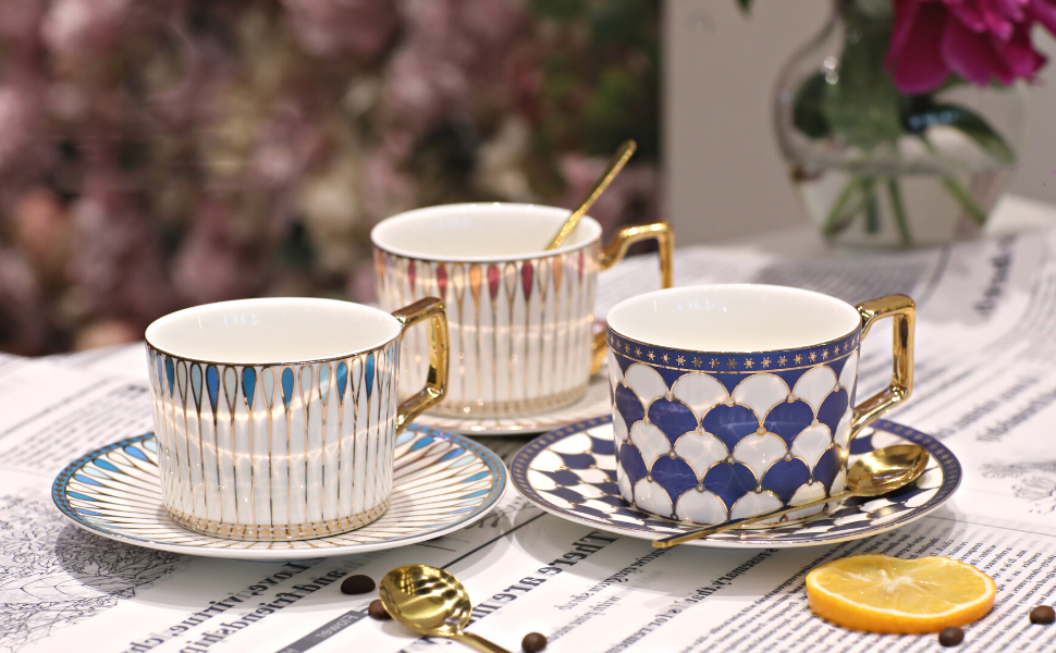 High Quality Customized Porcelain Cappuccino Cups Bone China Coffee Cup and Saucer Ceramic Tea Cup Mugs with Saucer Set