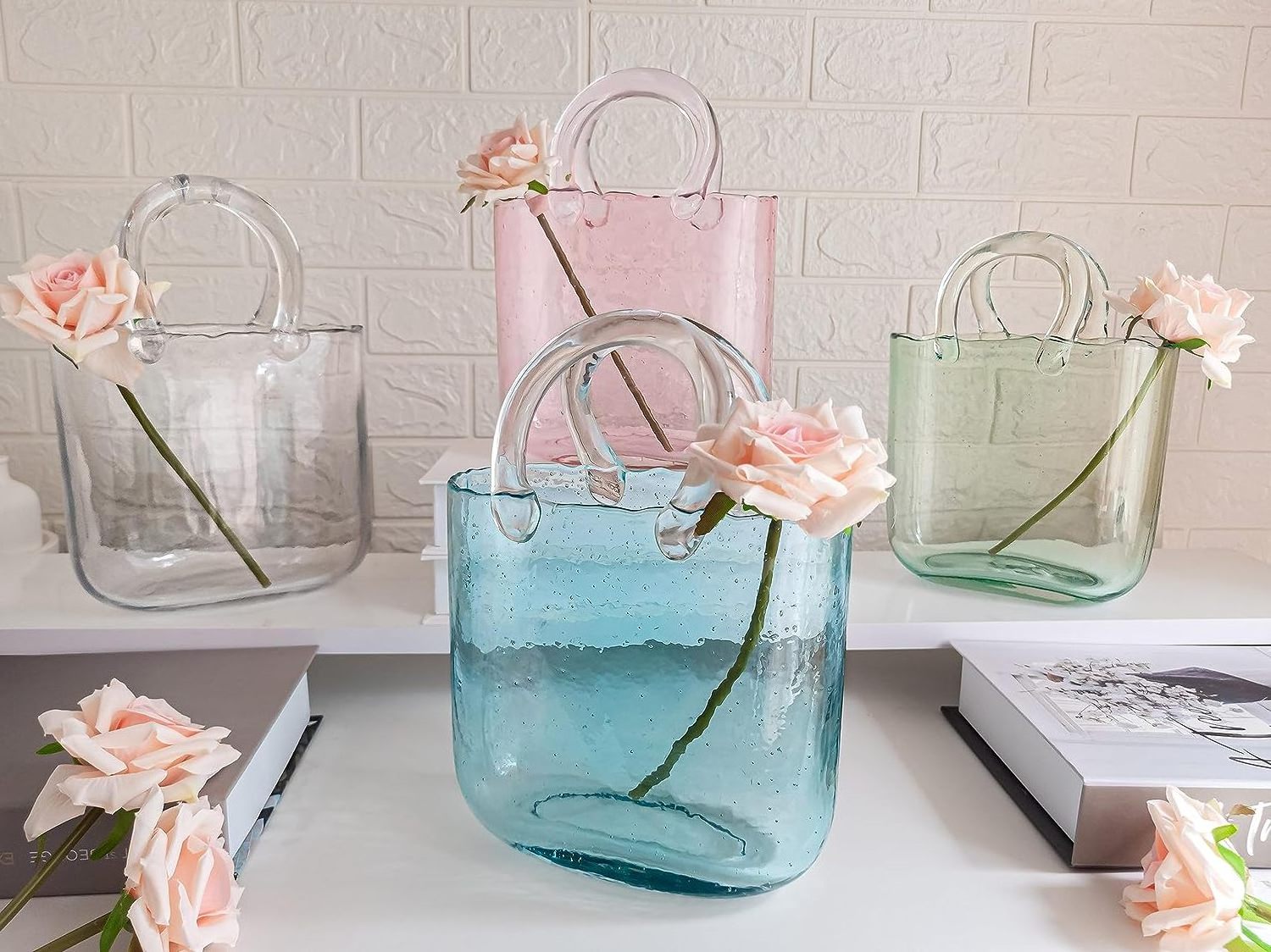 Handmade Glass Bag Vase Unique Wide Mouth Bubble Handbag Flower Vases For Home Decorative