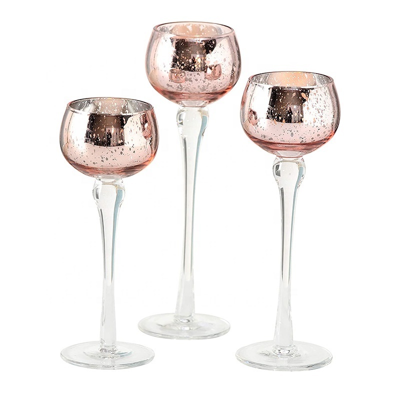 Granrosi Rose Gold Mercury Votive Candle Holder Long Tall Mercury Glass Votive Tealight Candle Holders for Home Weddings Parties