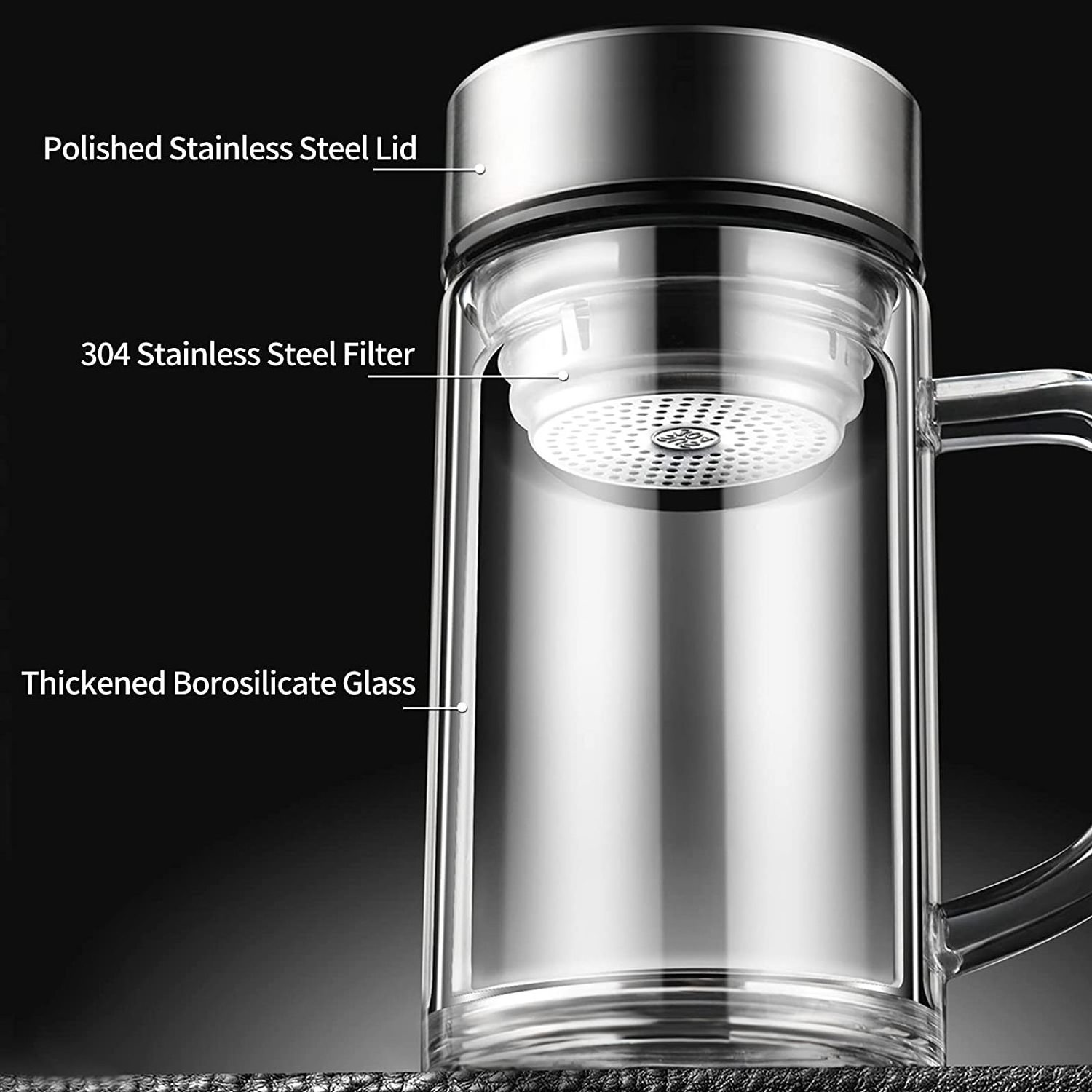 Hot Sale Office Glass Infuser Bottle Tea Tumbler Cup Double Wall Borosilicate Travel Mug Portable Tea Maker with Strainer