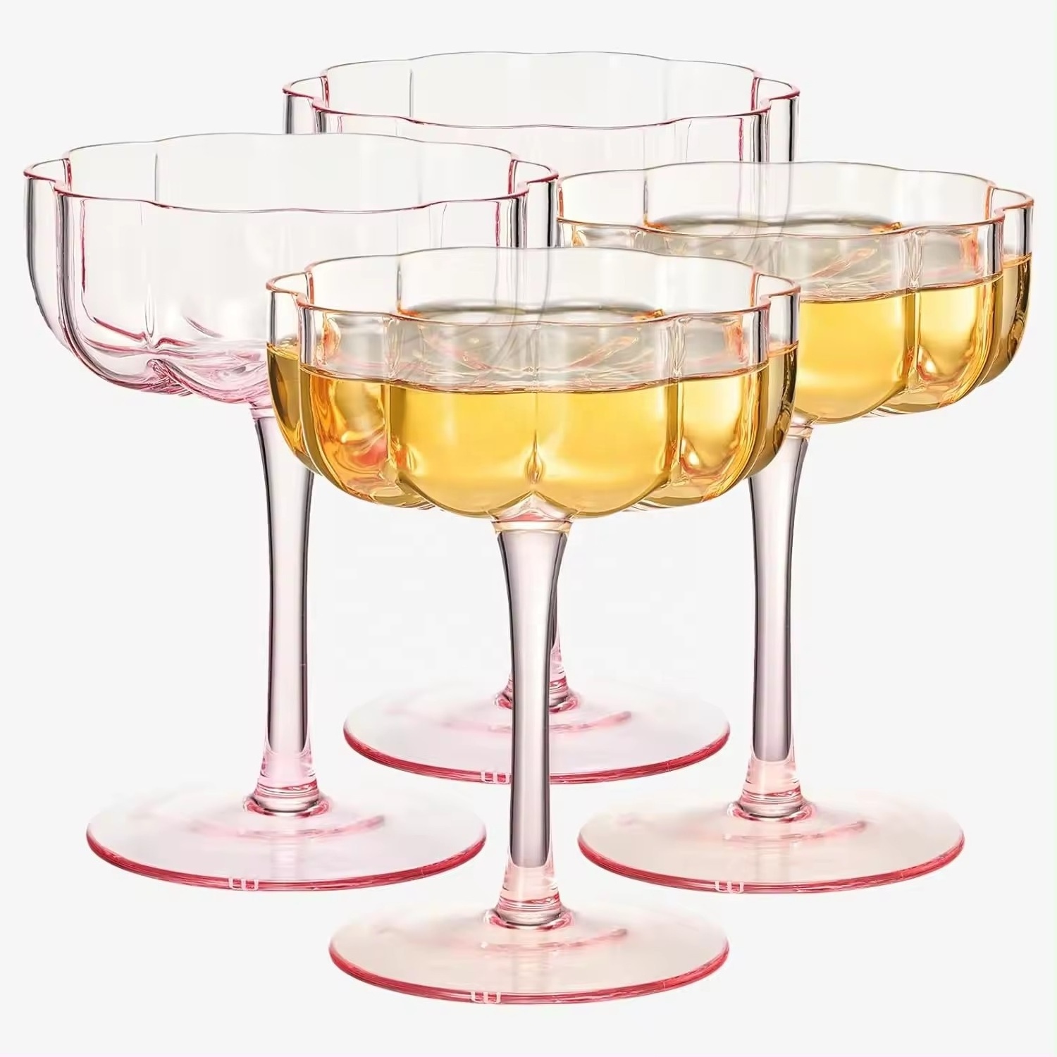 Fancy Flower Shape Design Wine Glasses Desert Glass Colored Frosted Pink Cocktail Glass Martini Glass For Bar