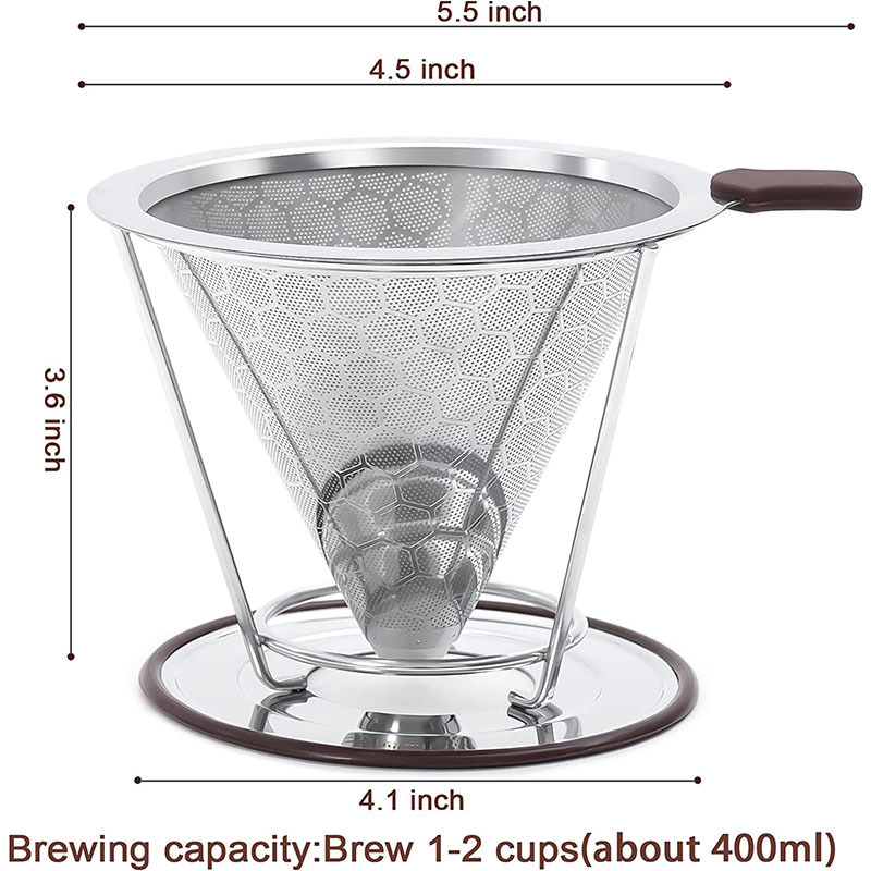 Stainless Steel Coffee Filter Easy to Clean Reusable Pour Over Coffee Filter Cone Coffee Dripper