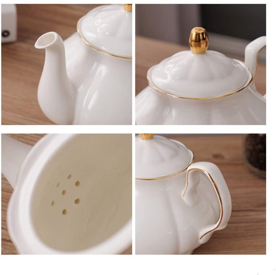 Tea Set Service Coffee Set 15 Pieces Simple White English Ceramic Tea Set Tea Pot  Bone China Cups with Metal Holder Matching S