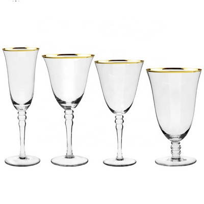 Hand Blown Gold Goblets Clear Wine Tasting Red Wine Glass Wedding Gold Silver Rim Champagne Flutes Water Wine Goblets Glass