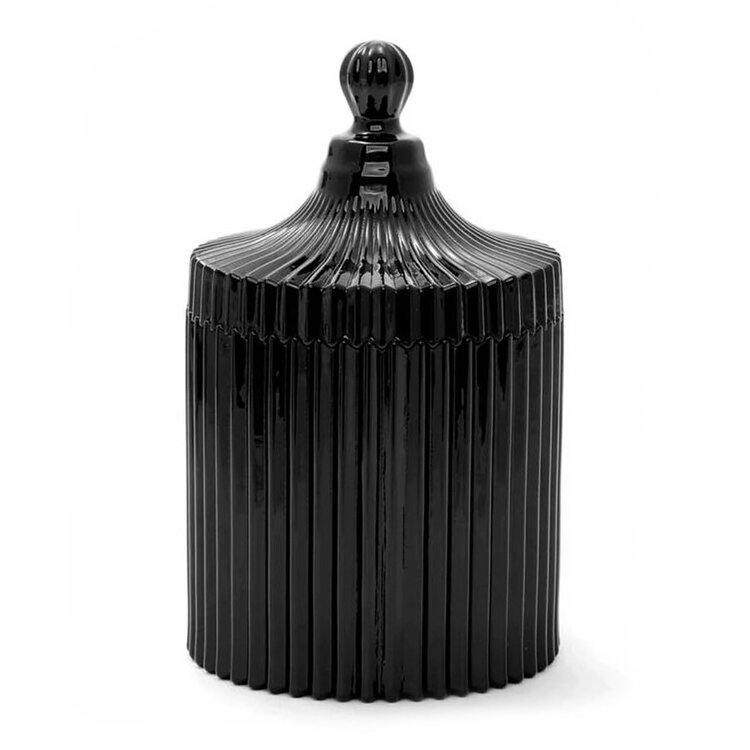 Geometric Cut Vintage Matte Black Empty Glass Candle Jar for Candle Making