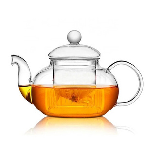 High Quality  Hot Sale Heat Tempered Clear Glass Tea Pot Blooming Glass Flower Teapot With Infuser Loose Leaf Tea Pots Maker