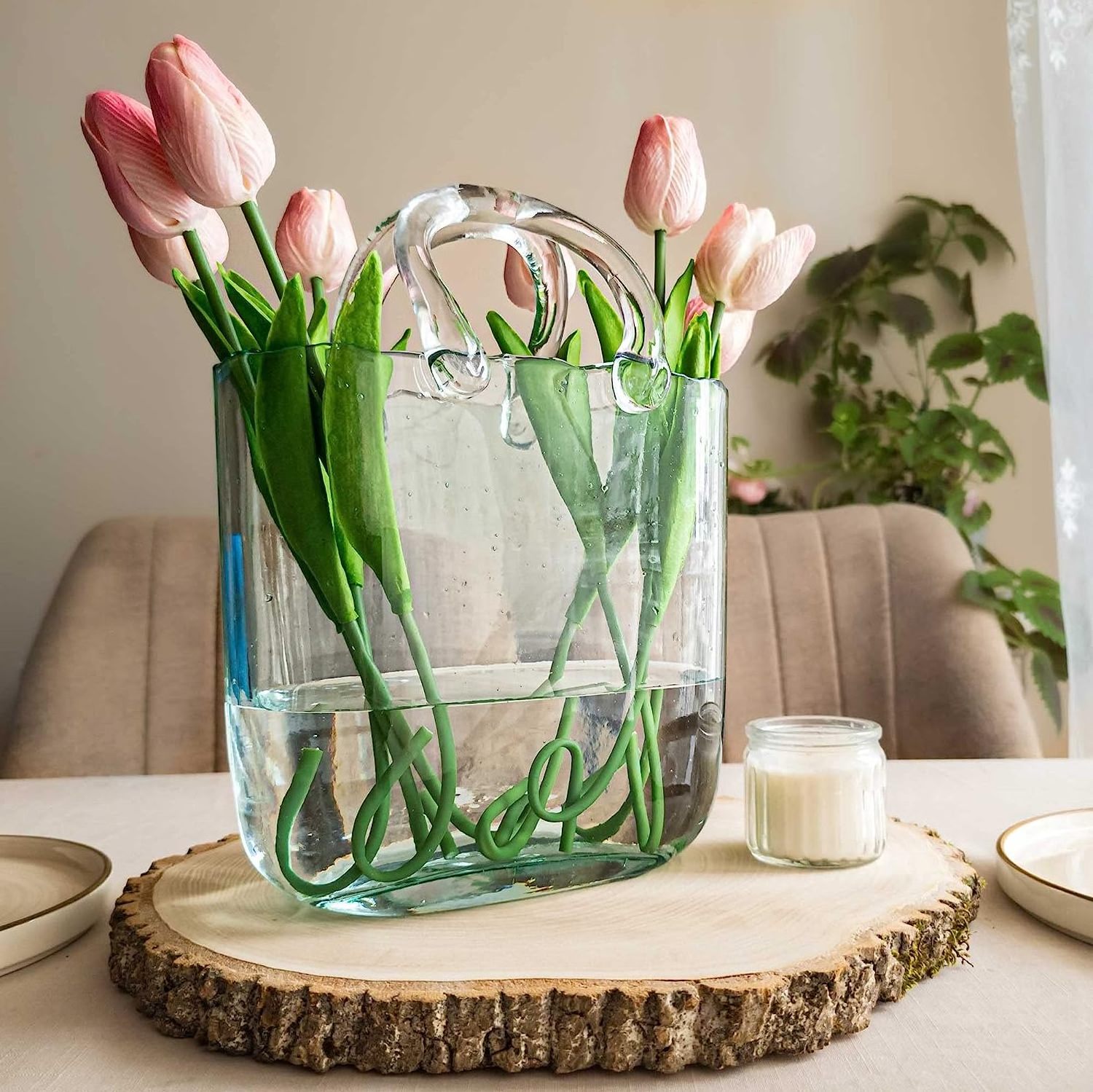 Handmade Glass Bag Vase Unique Wide Mouth Bubble Handbag Flower Vases For Home Decorative