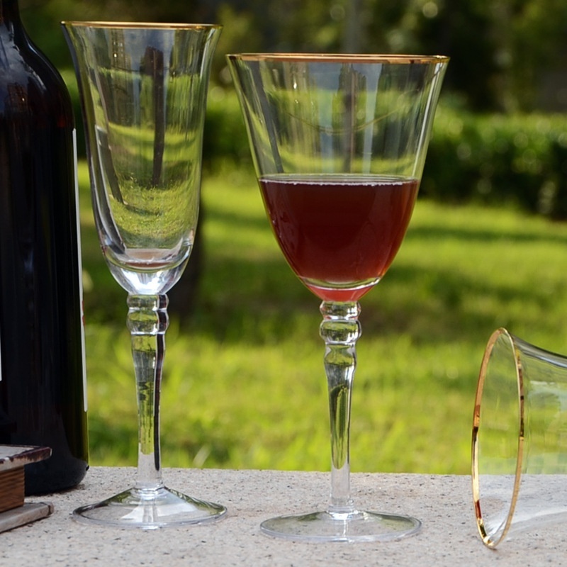 Hand Blown Gold Goblets Clear Wine Tasting Red Wine Glass Wedding Gold Silver Rim Champagne Flutes Water Wine Goblets Glass