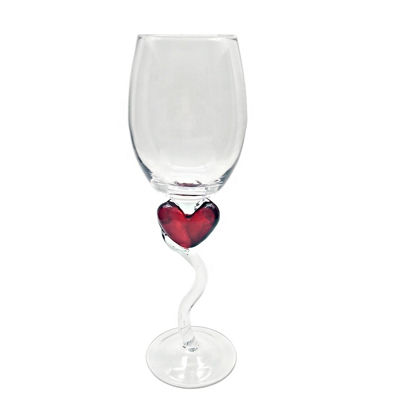 Clear glass cup Green red swirl stem  red heart stem  Wine glass goblet