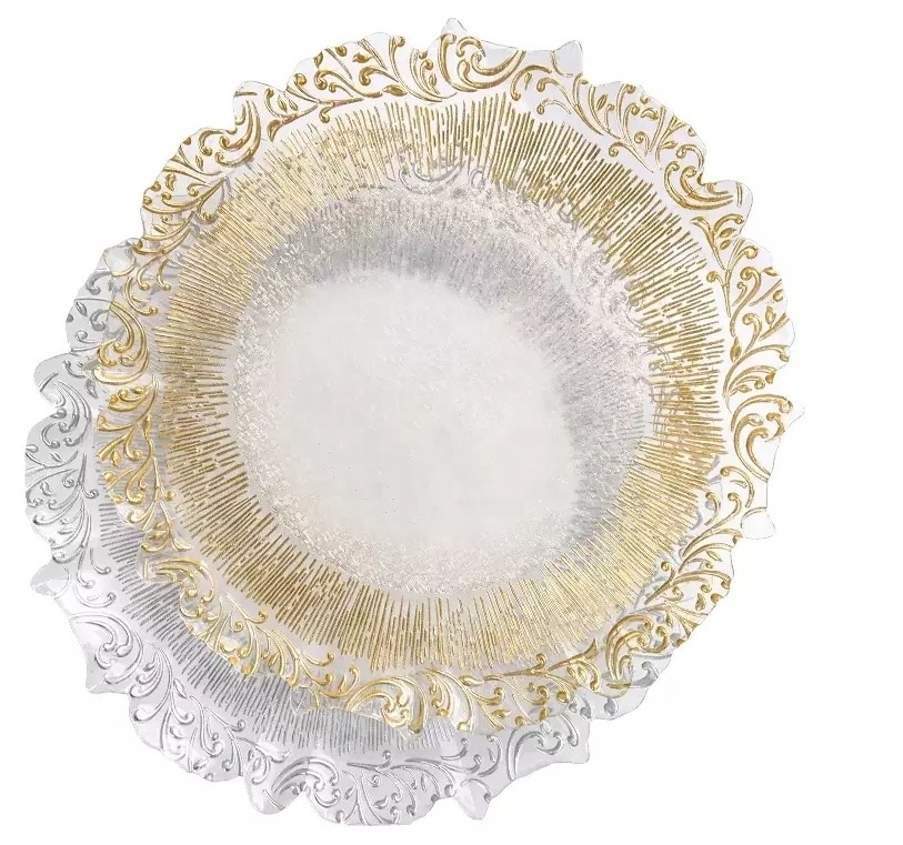 Cheap Silver Rim Wedding Glass Charger Plates Gold Rim Glitter Glass Dinnerware Set Plate Dinning Tableware For Wedding Party