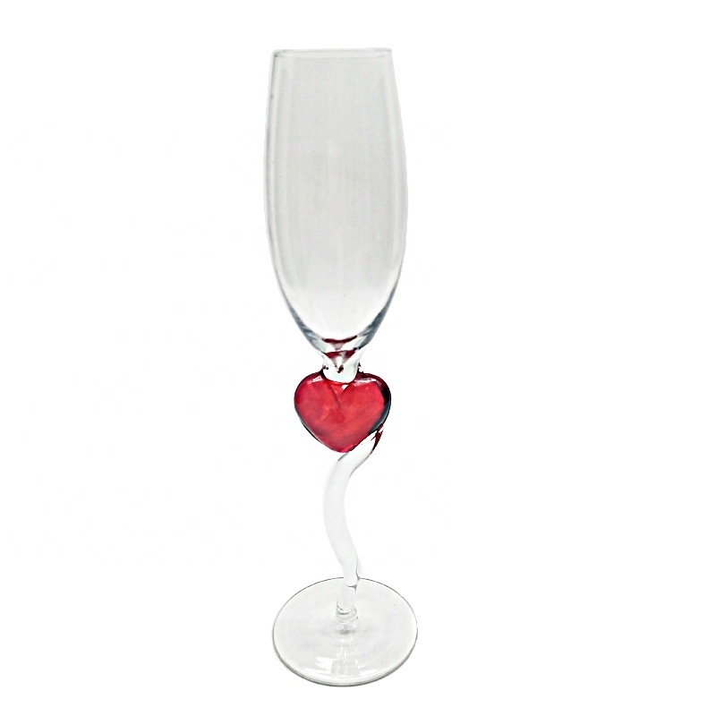 Clear glass cup Green red swirl stem  red heart stem  Wine glass goblet