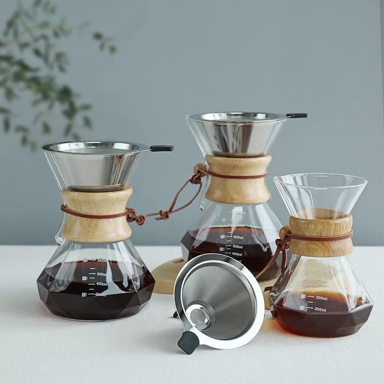 High Quality 800ml 27oz Paperless Borosilicate Glass Carafe Manual Coffee Dripper Brewer Glass Pour Over Coffee Maker