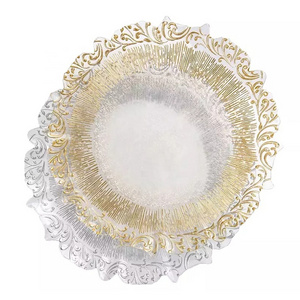 Cheap Silver Rim Wedding Glass Charger Plates Gold Rim Glitter Glass Dinnerware Set Plate Dinning Tableware For Wedding Party