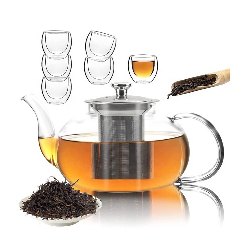 Hot Selling Glass Tea Pot Kettle Set Glass Teapot with Removable Stainless Steel Infuser and cups  for Loose Leaf Tea