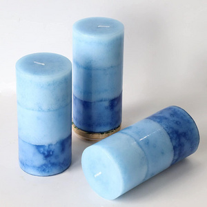 3 Pack Blue Layered Pillar Scented Candle Long Lasting Clean Burning Pillar Candles for Home Decor