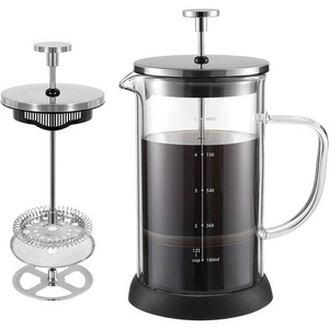 Heat Resistant Glass 4 Level Filtration System Borosilicate Glass Teapot Large French Press Glass Coffee Maker