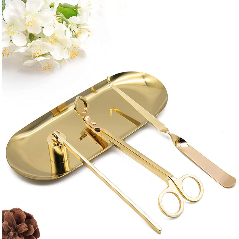 Gold Stainless Steel Candle Wick Trimmer Snuffer Wick Dipper Candle Tool Accessory Set 4 in 1 Candle Care Kit