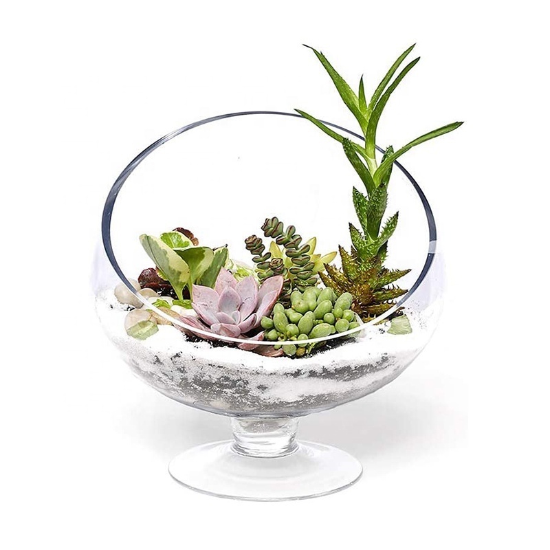 Wedding Party Event Candy Dish  Fruit Jar Glass Clear Planter Terrarium Slant Cut Bowl Glass Vase with Stand