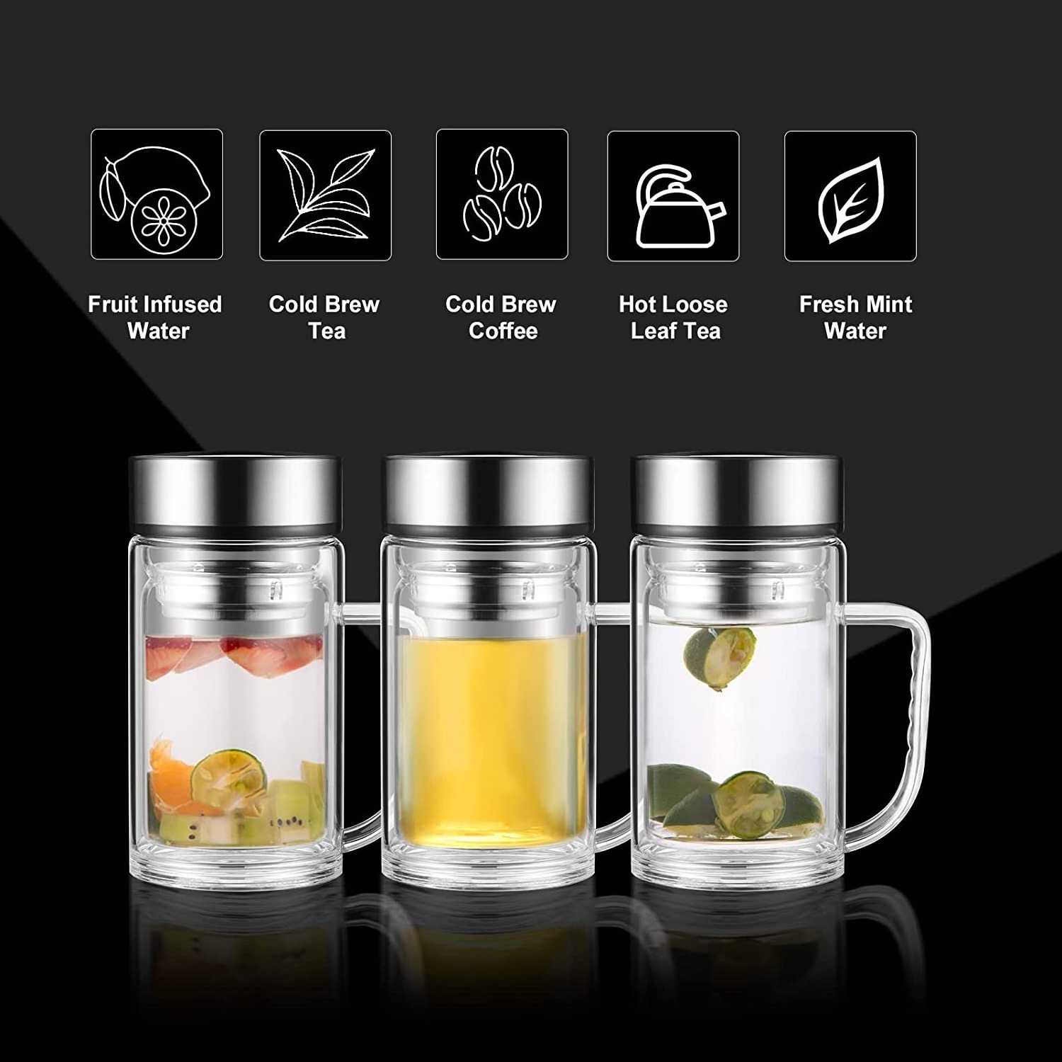 Hot Sale Office Glass Infuser Bottle Tea Tumbler Cup Double Wall Borosilicate Travel Mug Portable Tea Maker with Strainer