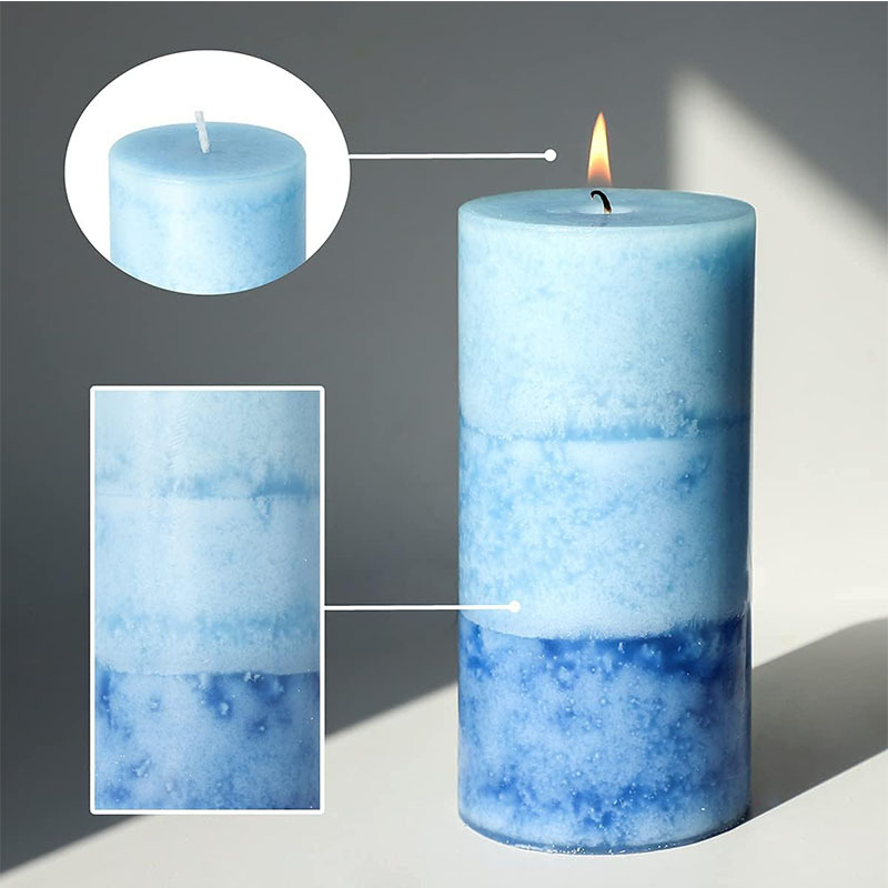 3 Pack Blue Layered Pillar Scented Candle Long Lasting Clean Burning Pillar Candles for Home Decor