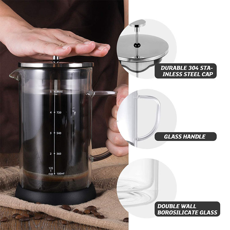 Heat Resistant Glass 4 Level Filtration System Borosilicate Glass Teapot Large French Press Glass Coffee Maker