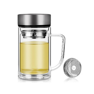 Hot Sale Office Glass Infuser Bottle Tea Tumbler Cup Double Wall Borosilicate Travel Mug Portable Tea Maker with Strainer