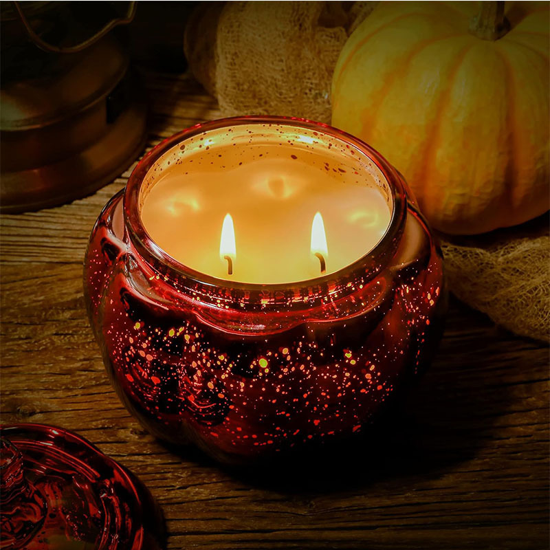 8oz Pumpkin Shaped Metallic Red Color Empty Candle Jar