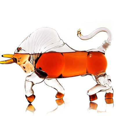 Home Bar Transparent Creative Whiskey Decanter Novelty Animal Bull Shaped Whisky Glass Decanter For Liquor Scotch Bourbon