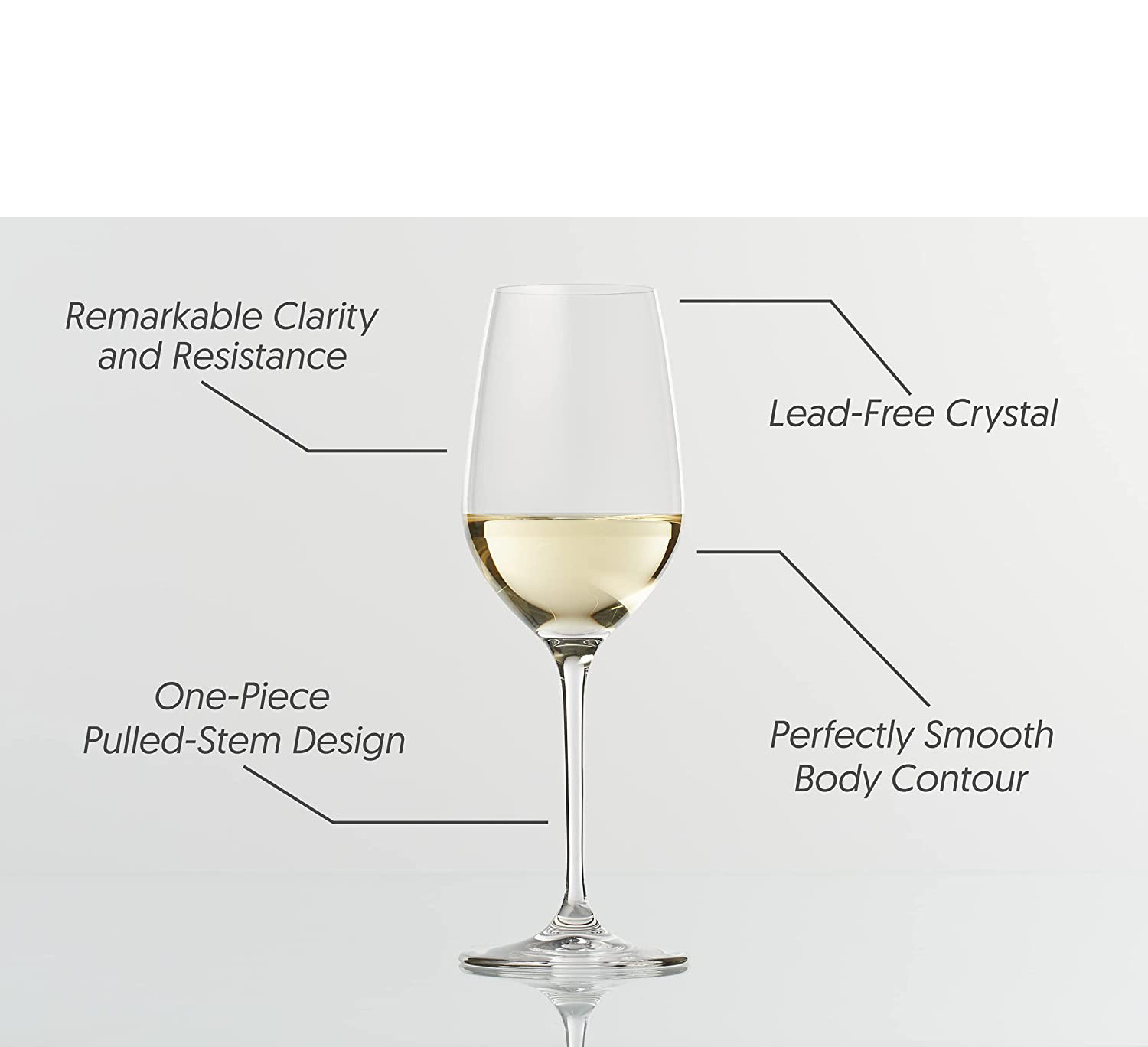 High Quality Clear One-Piece Pulled Stem Design Bianco Lead Free Crystal White Wine Glasses