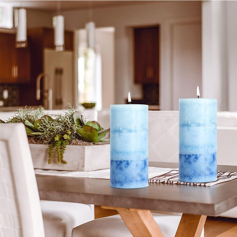 3 Pack Blue Layered Pillar Scented Candle Long Lasting Clean Burning Pillar Candles for Home Decor