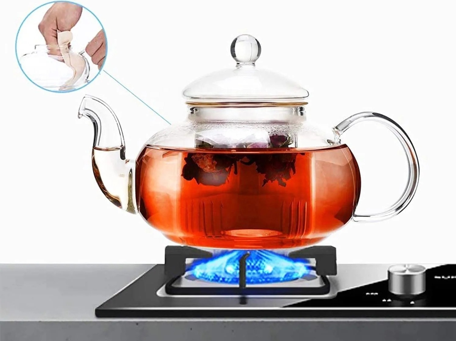 High Quality  Hot Sale Heat Tempered Clear Glass Tea Pot Blooming Glass Flower Teapot With Infuser Loose Leaf Tea Pots Maker