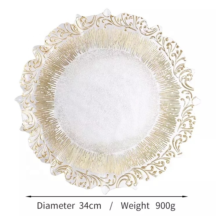 Cheap Silver Rim Wedding Glass Charger Plates Gold Rim Glitter Glass Dinnerware Set Plate Dinning Tableware For Wedding Party