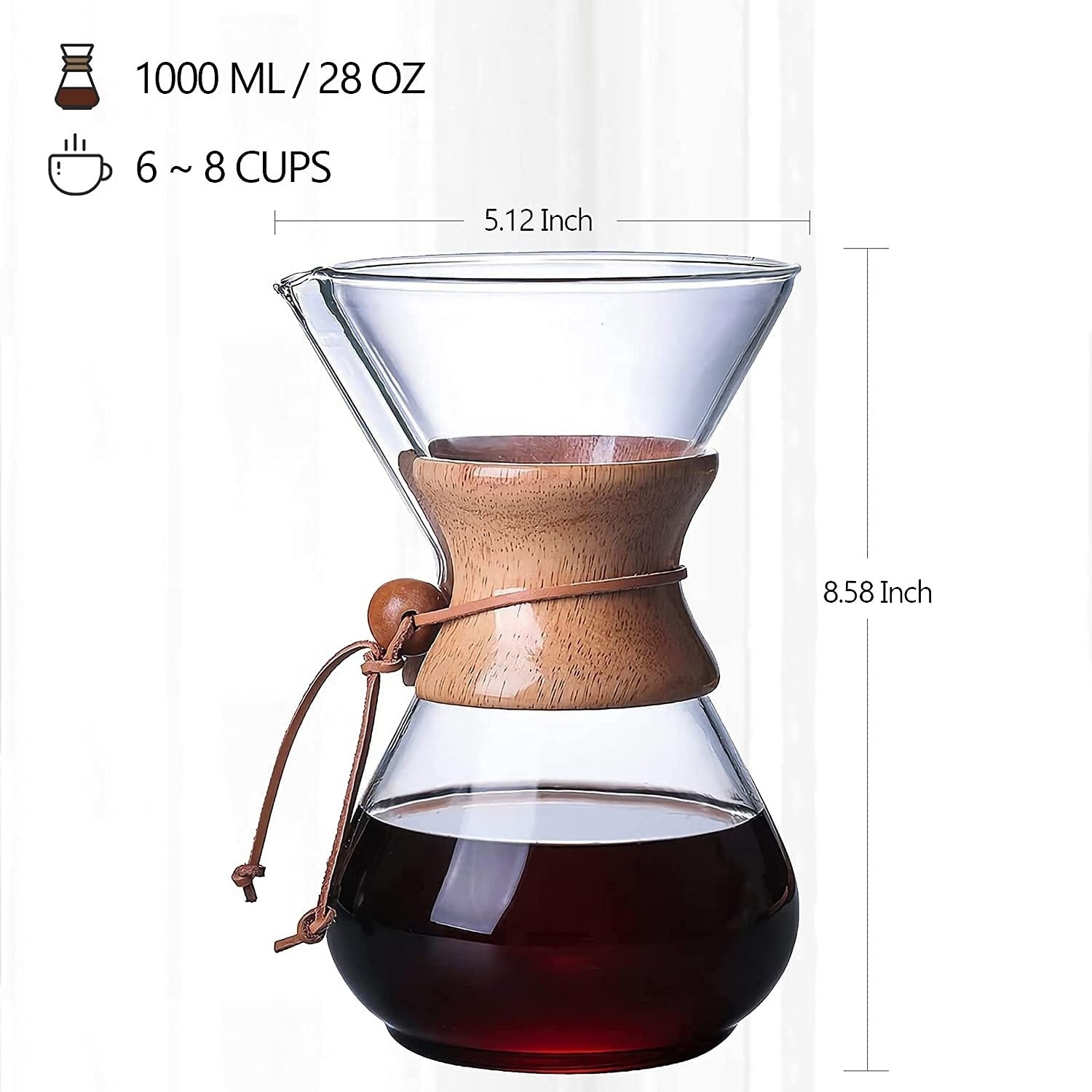 Classic Series Reusable 304 Stainless Steel Filter Manual Coffee Dripper Brewer Drip Glass Pour Over Coffee Maker