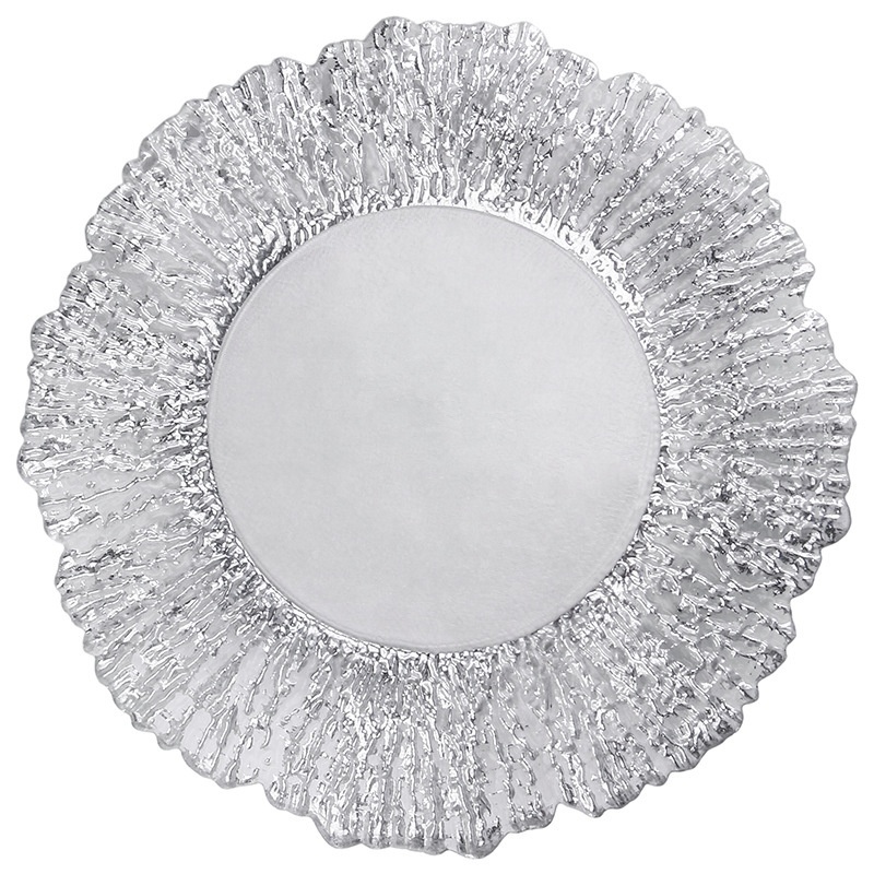 Wholesale silver Rose gold Burgundy Sea Sponge Dinner Lace Glass Charger Plates wedding decoration