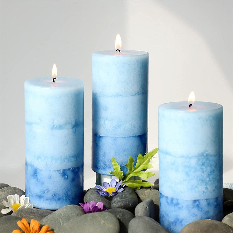 3 Pack Blue Layered Pillar Scented Candle Long Lasting Clean Burning Pillar Candles for Home Decor