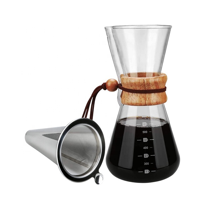 Borosilicate Glass Carafe Pour Over Coffee Maker Reusable Stainless Steel Permanent Filter Manual Glass Coffee Dripper Brewer