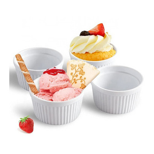 White 14 oz Set of 4 Souffle Dishes Ramekins Oven Microwave Safe Bowls Creme Brulee Set Sauce Cups for Baking Cooking Dessert