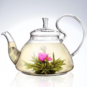 Hot selling 400ml 600ml 800ml 1000ml heat resistant glass teapot with strainer flower pot glass tea pot with infuser