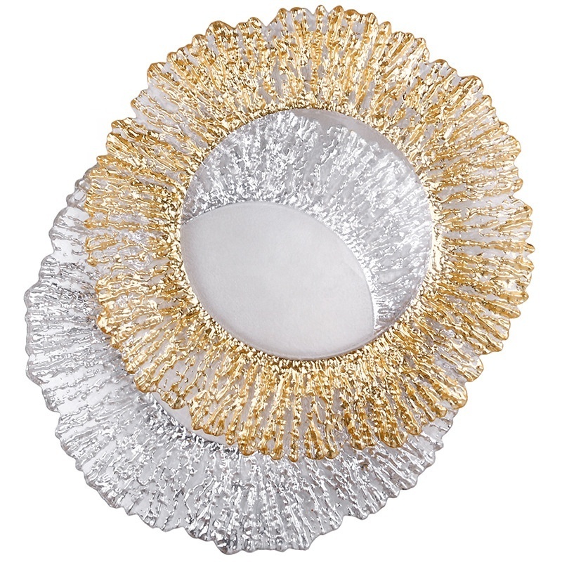 Wholesale silver Rose gold Burgundy Sea Sponge Dinner Lace Glass Charger Plates wedding decoration