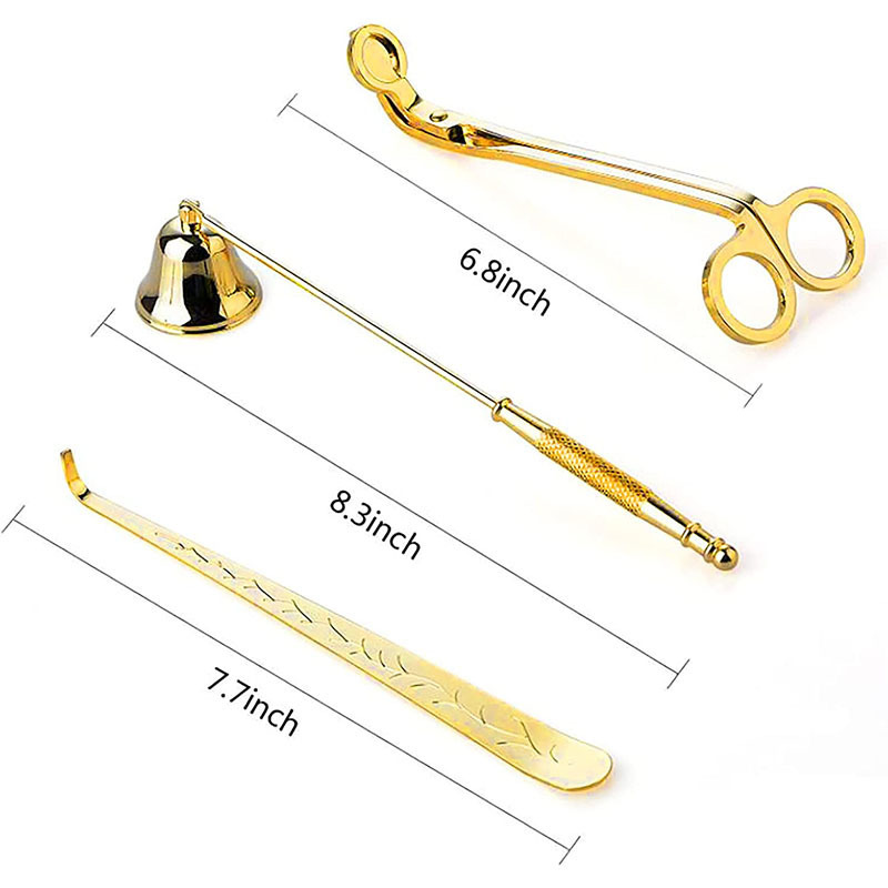 Gold Candle Trimmer Set 4 in 1 Candle Accessory Set Include Candle Wick Trimmer Snuffer Wick Dipper and Gold Plate Tray