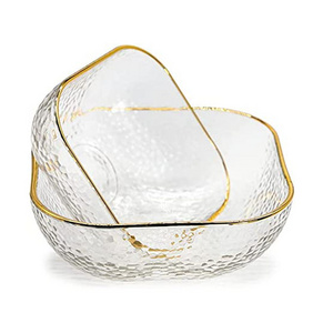 Home Kitchen All Purpose Transparent Clear Glass Bowl Gold Rim Grey Square Glass Mixing Serving Salad Bowl