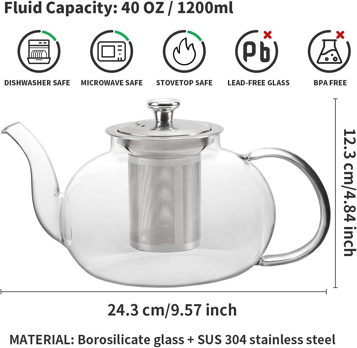 Hot Selling Glass Tea Pot Kettle Set Glass Teapot with Removable Stainless Steel Infuser and cups  for Loose Leaf Tea