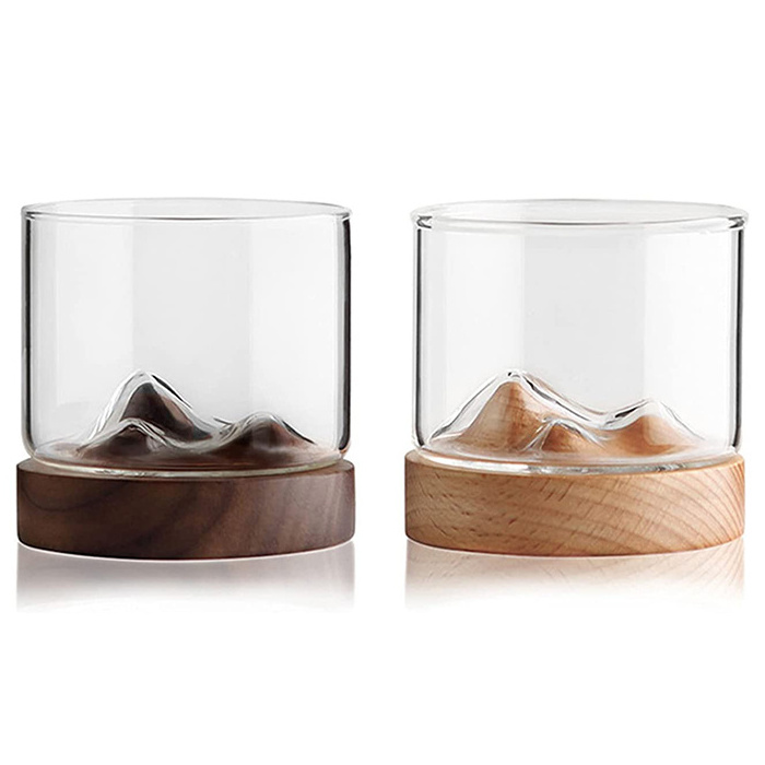 High Borosilicate Cup Double-layer Coffee Mugs Coffee glass tumbler tee Big Belly Water Cup with wooden base