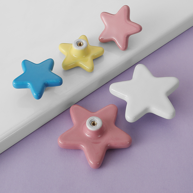 Star Shape Bedroom Furniture Hardware Dressing Table Knob Ceramic Classic Lovely Handle High-grade Children's Room with Cute