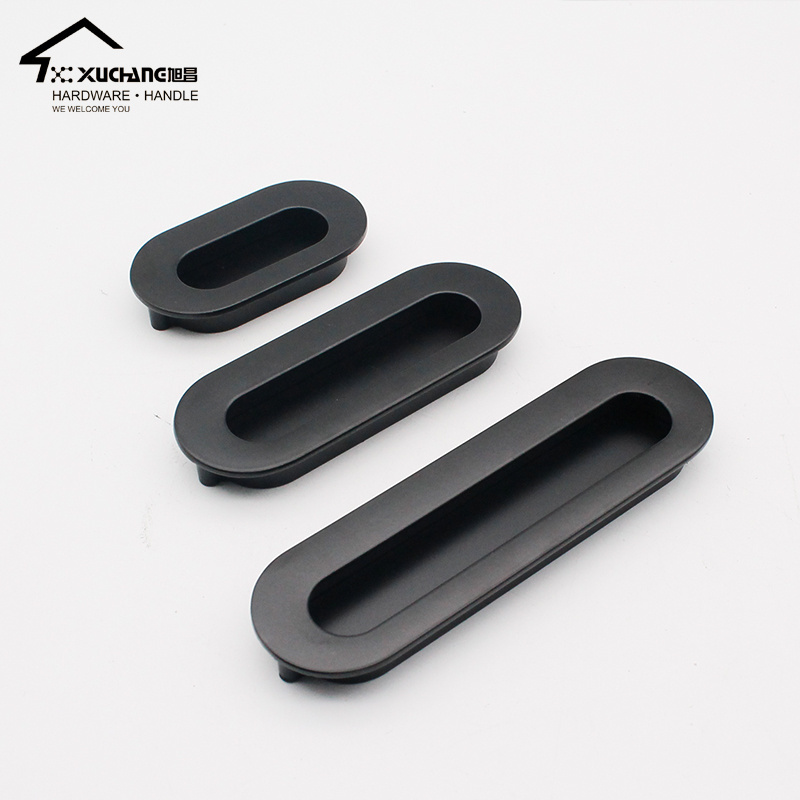 Home Use Cabinet Wardrobe Handle Pulls Hidden 64mm  Embedded Drawer Knob Handles Black Pulls